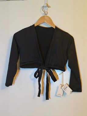 NWT Good American Black Long Sleeve Bikini Wrap Top